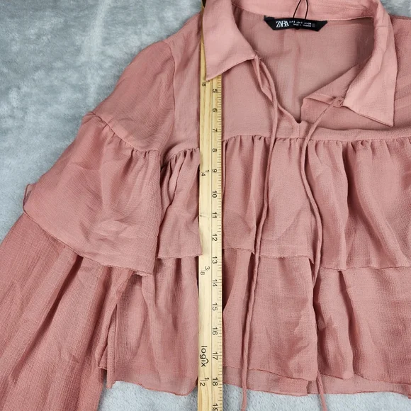NWT Zara Blouse Top Blouse Riffled Chiffon Size S Small - Picture 5 of 10